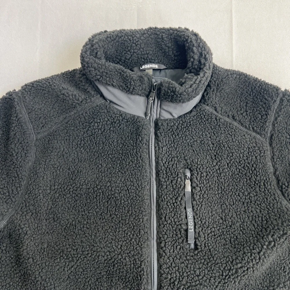 Legends Sherpa Jacket Mens Large Black Full Zip Fleece‎ Outdoors Elbow Patch - Picture 2 of 12